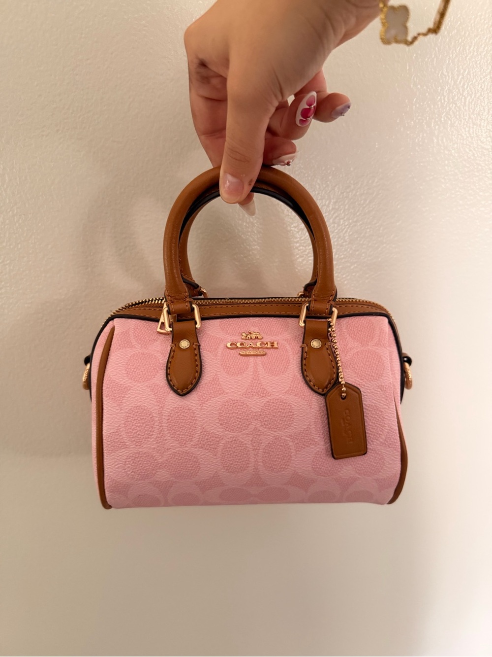Coach Pink Mini Satchel with Brown Trim and Gold Hardware